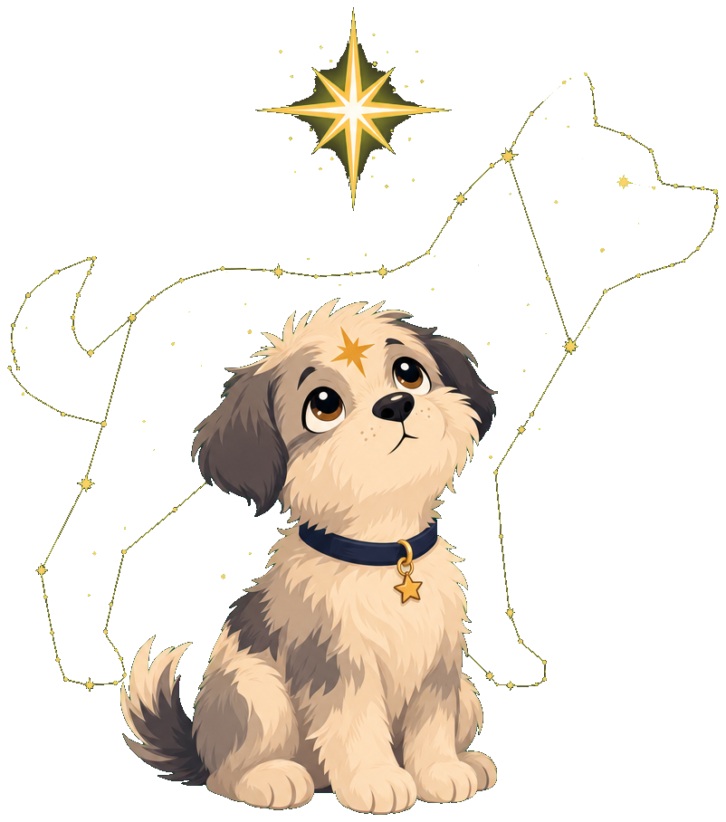 Nova gazing at the north star as the Great Dog constellation fills in